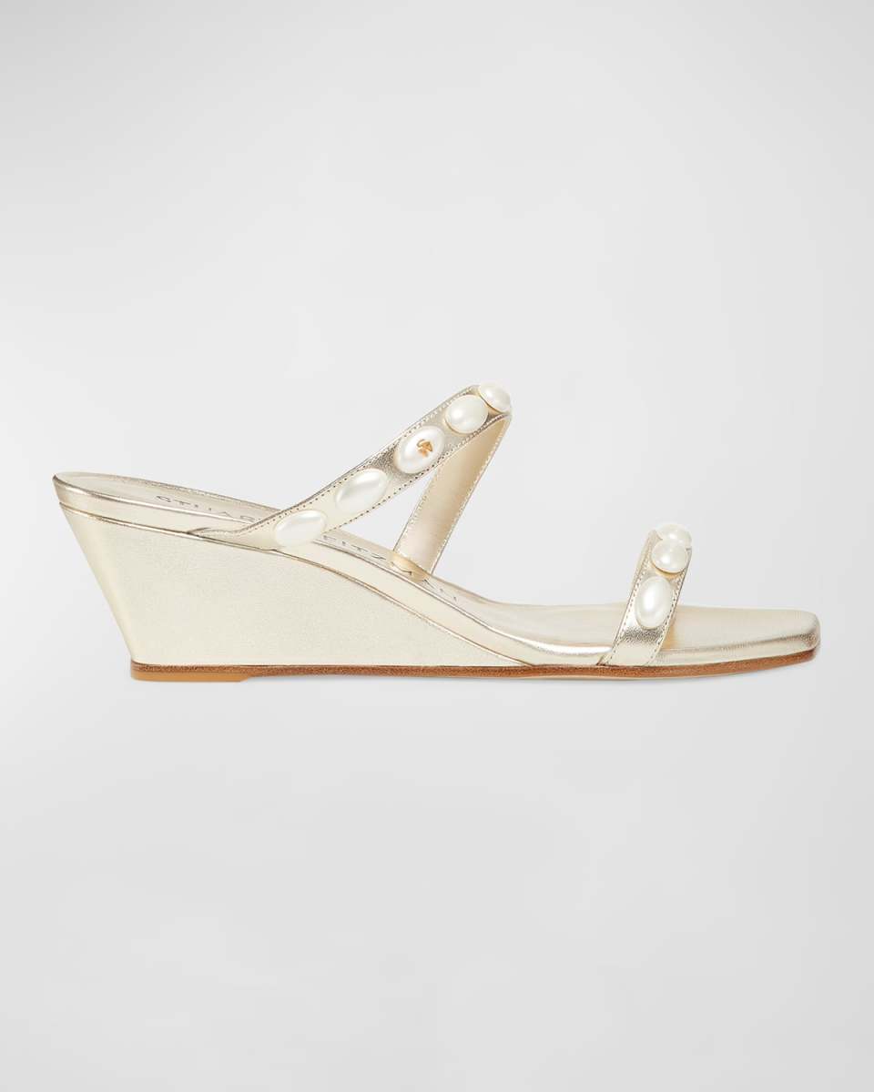 Pearlita Metallic Two-Band Wedge Sandals